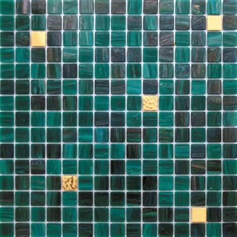 Мозаика Alma Mosaic Смеси 20 Haley GM(m), цвет бирюзовый золотой, поверхность глянцевая, квадрат, 327x327