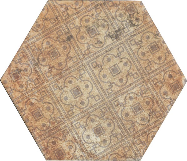 Керамогранит Monopole Pompeia Decor Marron, цвет коричневый, поверхность матовая, шестиугольник, 200x240