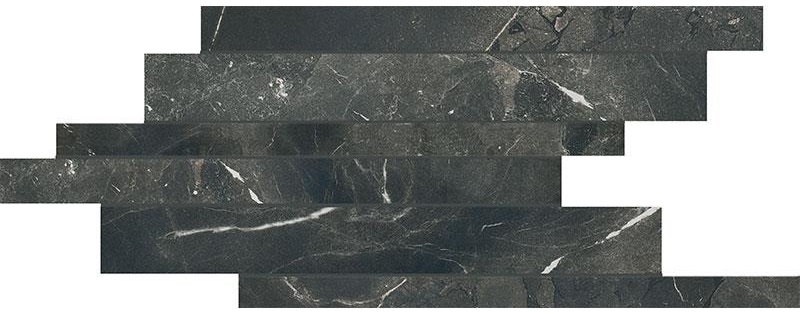 Мозаика Cerim Timeless Black Deep Modulo Listello Sfalsato Luc 747417, цвет чёрный, поверхность полированная, прямоугольник, 210x400