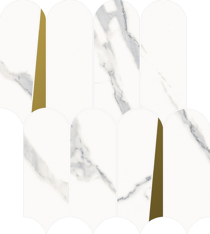 Мозаика Italon Stellaris Mosaico Elegant Statuario White 620110000229, цвет белый, поверхность матовая, чешуя, 325x360