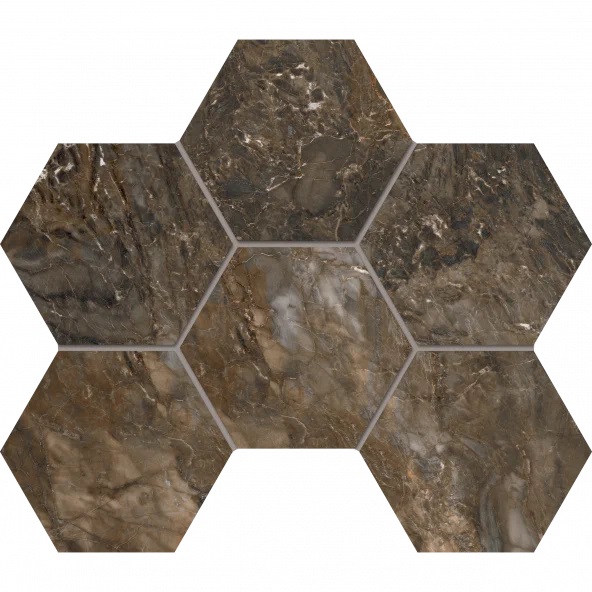 Мозаика Estima Bernini Dark Brown BR04 Hexagon Неполированный 25x28,5 67344, цвет коричневый, поверхность матовая, шестиугольник, 250x285