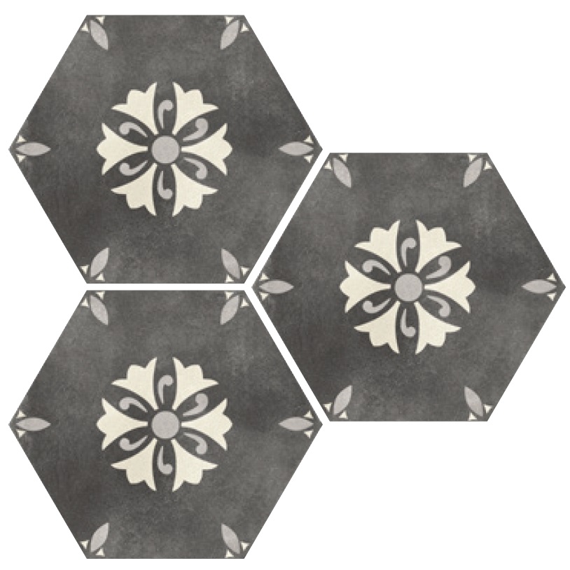 Декоративные элементы Elios Hexagon Carpet Dark 00ZE0D9, цвет чёрно-белый тёмный, поверхность матовая, шестиугольник, 254x292