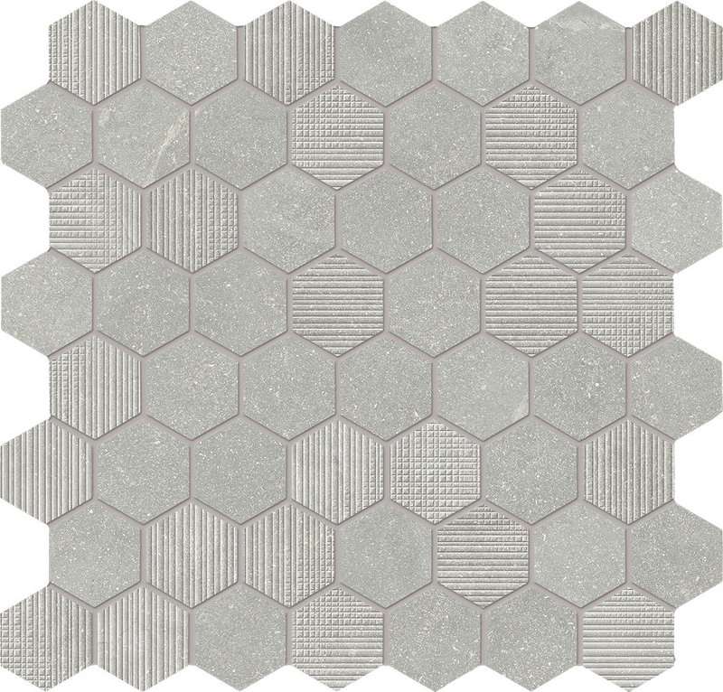 Мозаика Provenza Eureka Mosaico Esagona Grigio EF4H, цвет серый, поверхность матовая 3d (объёмная), шестиугольник, 300x300