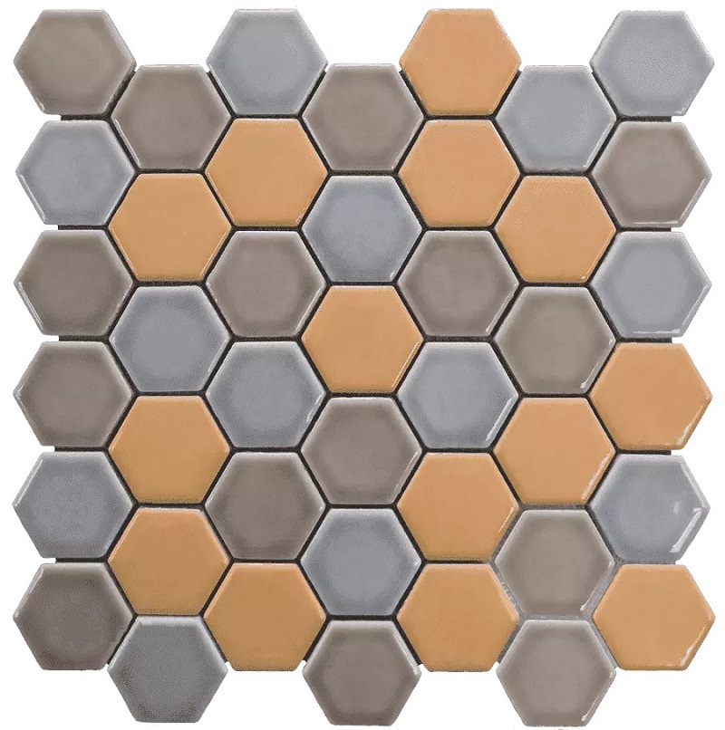 Мозаика Bars Crystal Mosaic Mosaico Orange Hexagon Mix, цвет серый оранжевый, поверхность глянцевая, квадрат, 301x301