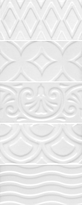 Декоративные элементы Kerama Marazzi Авеллино белый структура mix 16017, цвет белый, поверхность глянцевая, прямоугольник, 74x150