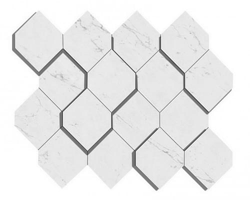 Мозаика Atlas Concorde Italy Marvel Carrara Pure Mosaico Esagono 3D AS4A, цвет серый, поверхность матовая 3d (объёмная), прямоугольник, 282x353