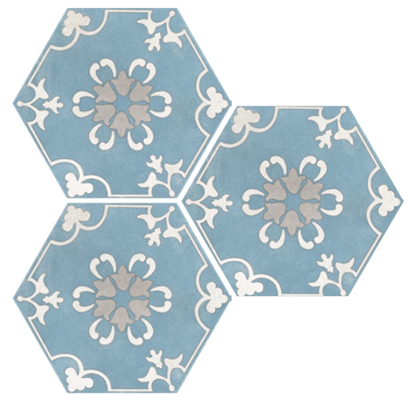 Декоративные элементы Elios Hexagon Carpet Blue 00ZE0D5, цвет голубой, поверхность матовая, шестиугольник, 254x292