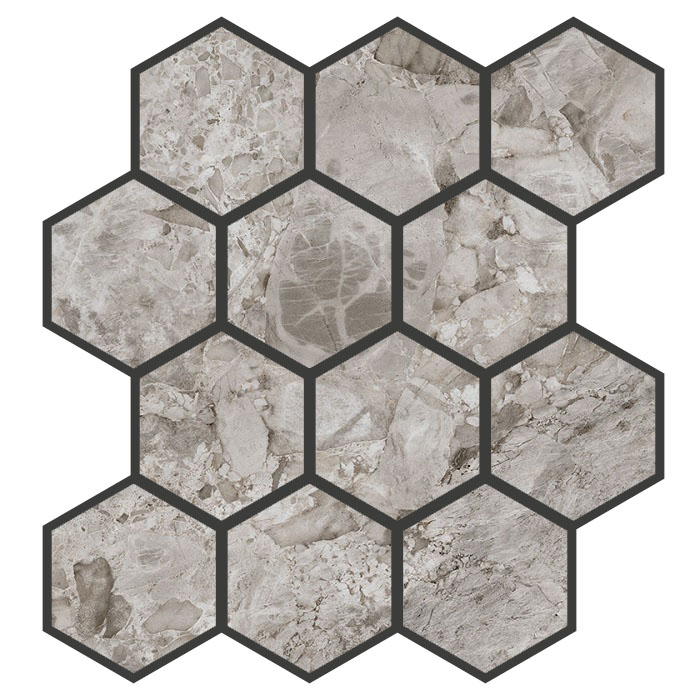 Мозаика Cerdomus Iskra Mosaico Esagona Ceppo di Gre Levigato 94471, цвет серый, поверхность полированная, шестиугольник, 300x310