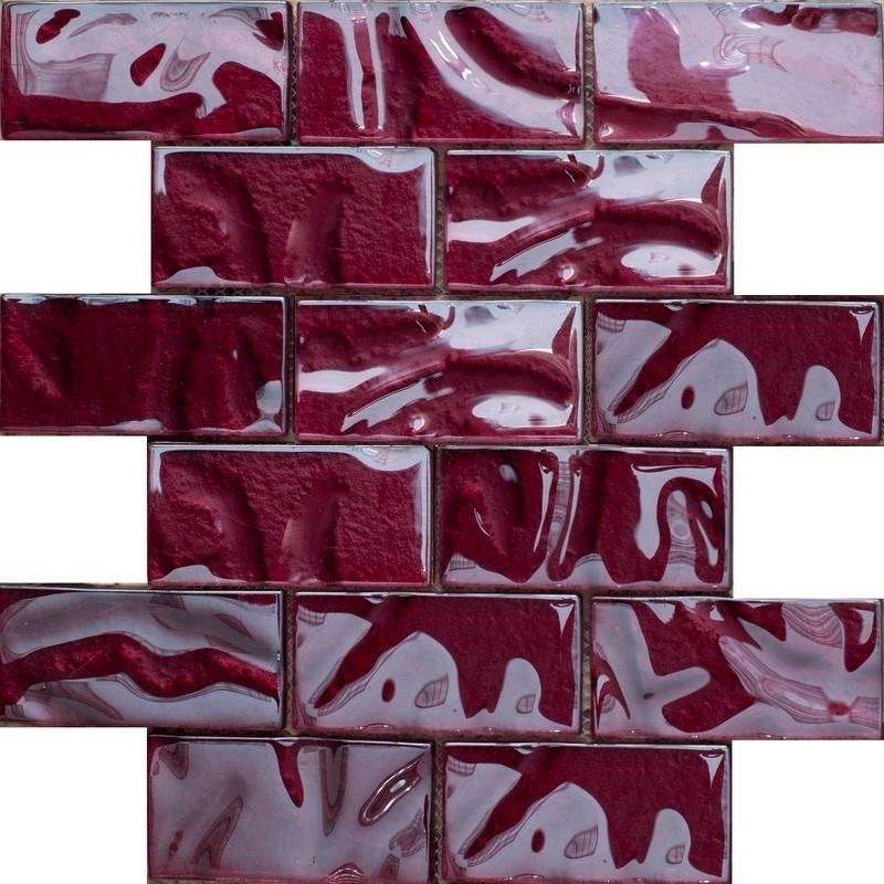 Мозаика NS Mosaic S-827, цвет бордовый, поверхность глянцевая, кабанчик, 248x298