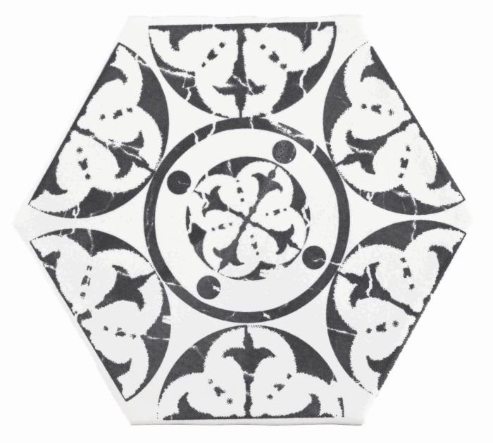 Декоративные элементы Cevica Marakech Agadir Negro Hexagon, цвет чёрно-белый, поверхность матовая, шестиугольник, 150x150
