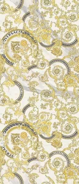 Широкоформатный керамогранит Versace Maximvs Mega Barocco Bianco/Nero/Oro 63143, цвет золотой, поверхность полированная, прямоугольник, 1200x2800