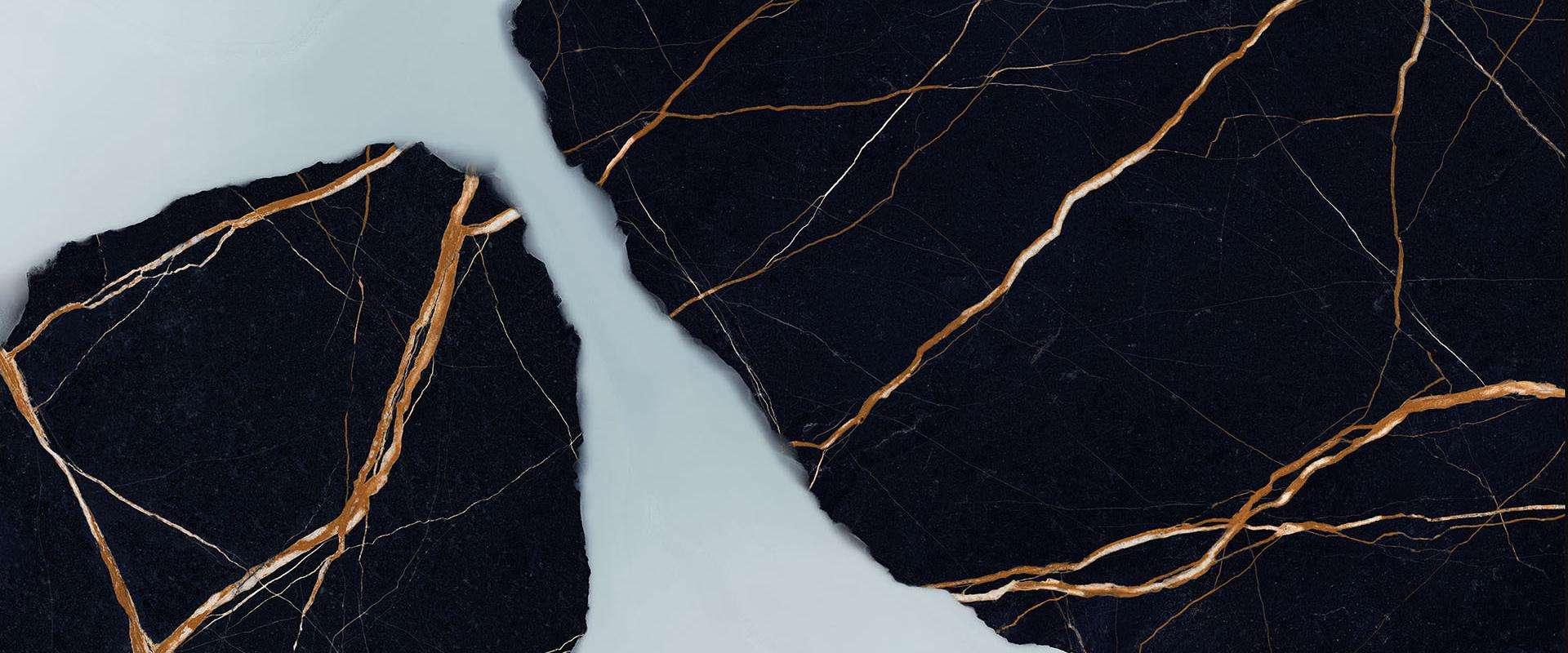 Широкоформатный керамогранит Provenza Unique Marble Ambra Sahara Noir Lappato EKRS, цвет чёрный голубой, поверхность лаппатированная, прямоугольник, 1200x2780
