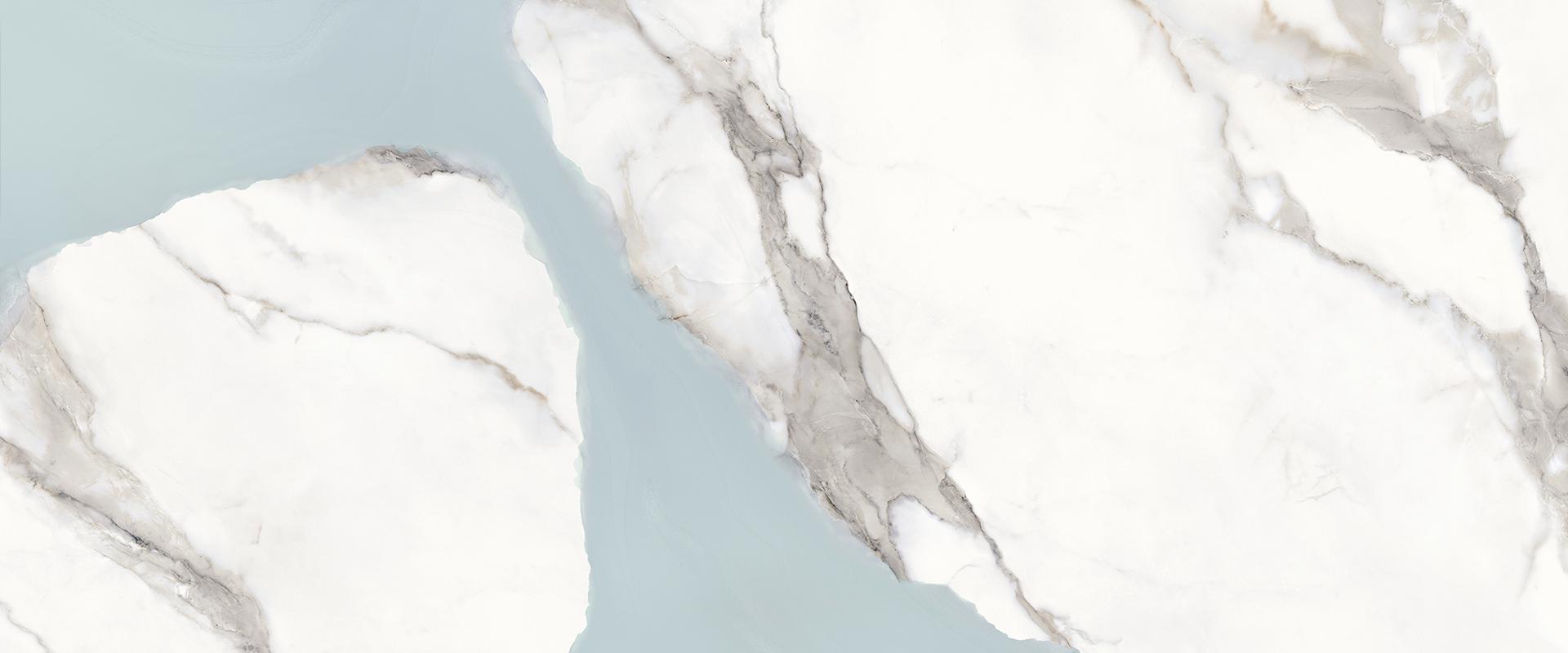 Широкоформатный керамогранит Provenza Unique Marble Ambra Calacatta Regale Lappato EKRQ, цвет белый серый голубой, поверхность лаппатированная, прямоугольник, 1200x2780