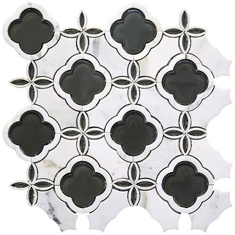 Мозаика Skalini Fiore FIO-3, цвет чёрно-белый, поверхность глянцевая, квадрат, 370x370