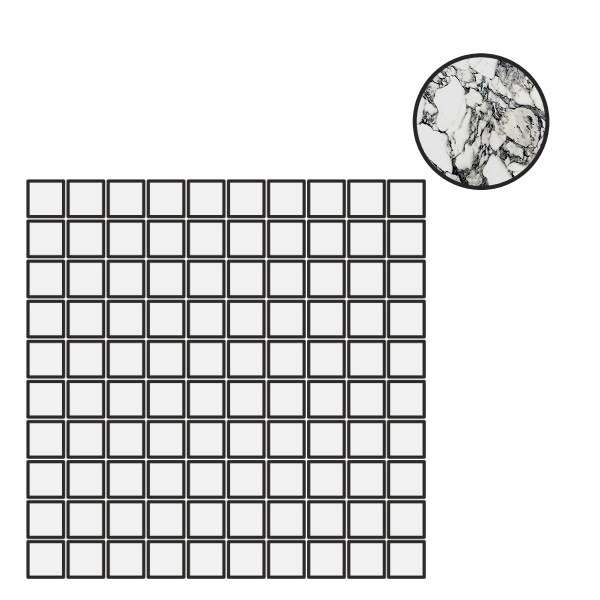 Мозаика Floor Gres B&W Marble Pebble High Glossy Mosaico (3X3) 767381, цвет чёрно-белый, поверхность полированная, квадрат, 300x300