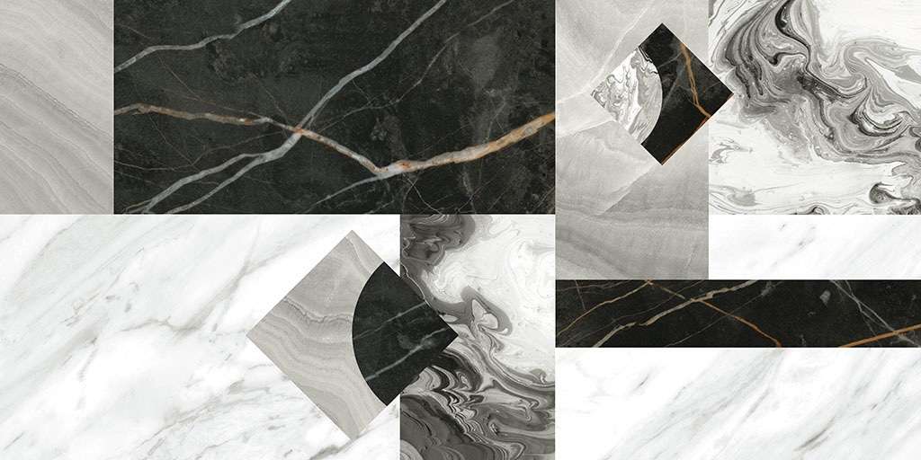 Керамогранит Ceracasa Manhattan Deco Fusion Gloss, цвет чёрно-белый, поверхность полированная, прямоугольник, 491x982