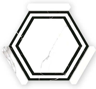 Керамогранит Monopole Avant Ontario Day 71239, цвет чёрно-белый, поверхность матовая, шестиугольник, 220x250