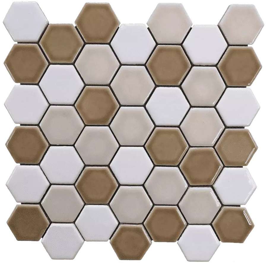 Мозаика Bars Crystal Mosaic Mosaico Terra Hexagon Mix, цвет белый коричневый бежевый, поверхность глянцевая, квадрат, 301x301