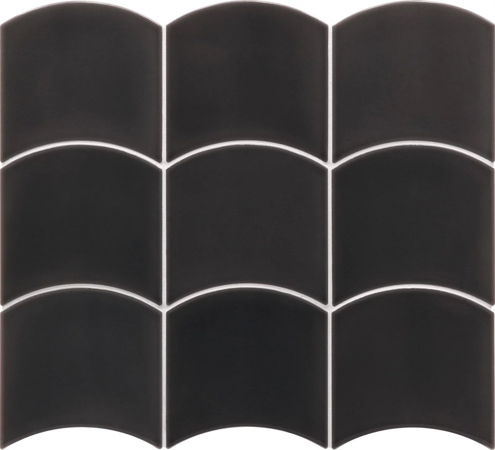 Керамическая плитка Equipe Wave Black 28842, цвет чёрный тёмный, поверхность глянцевая, чешуя, 120x120