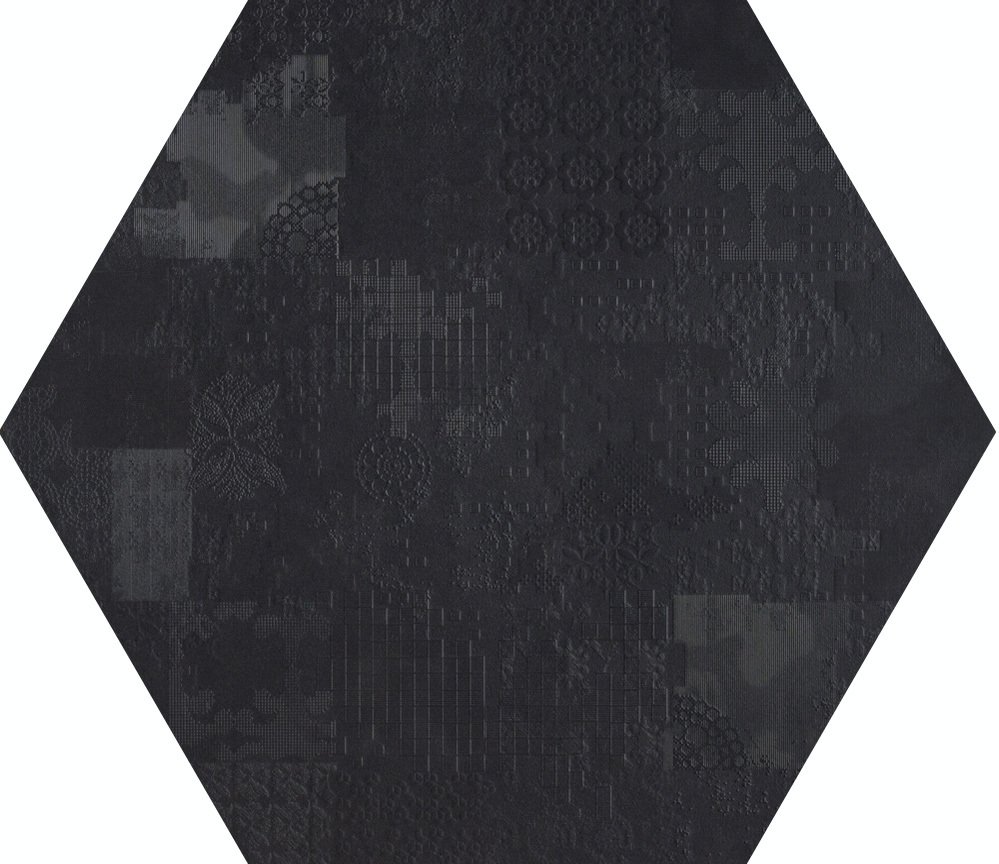 Керамогранит Mutina Dechirer Decor esagona Nero PUDD74, цвет чёрный, поверхность матовая, квадрат, 600x600