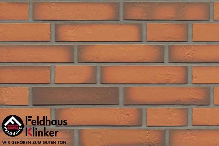 Клинкер Feldhaus Klinker Accudo Terracotta Vivo R718DF14, цвет оранжевый, поверхность матовая, под кирпич, 52x240