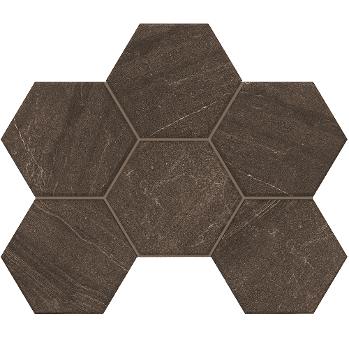 Мозаика Estima Gabbro Brown GB04 Hexagon Неполированный 25x28,5 39873, цвет коричневый, поверхность матовая, шестиугольник, 250x285