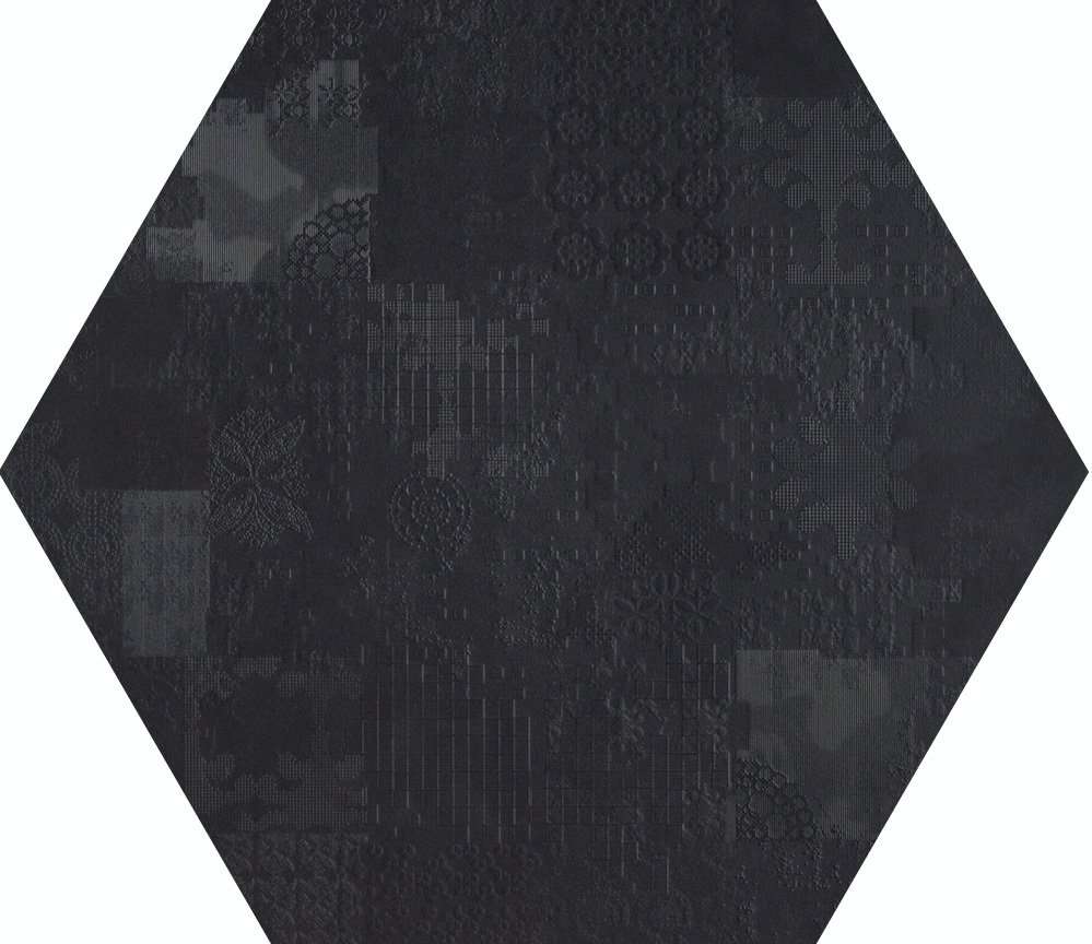 Керамогранит Mutina Dechirer Decor esagona Nero PUDD34, цвет чёрный, поверхность матовая, квадрат, 1200x1200