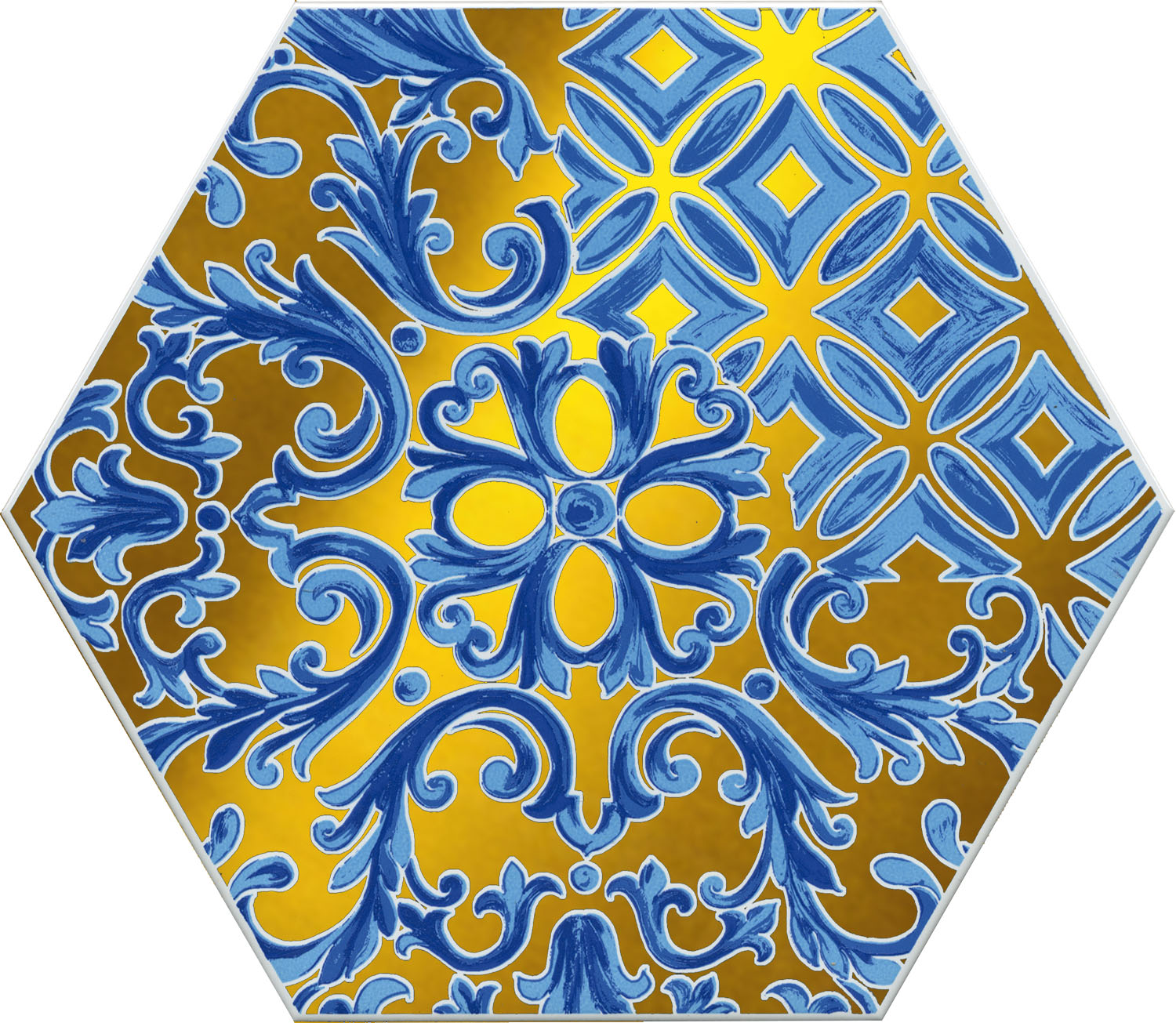 Декоративные элементы Kerama Marazzi Талья 4 VT\A430\24000, цвет голубой золотой, поверхность глянцевая, шестиугольник, 200x231