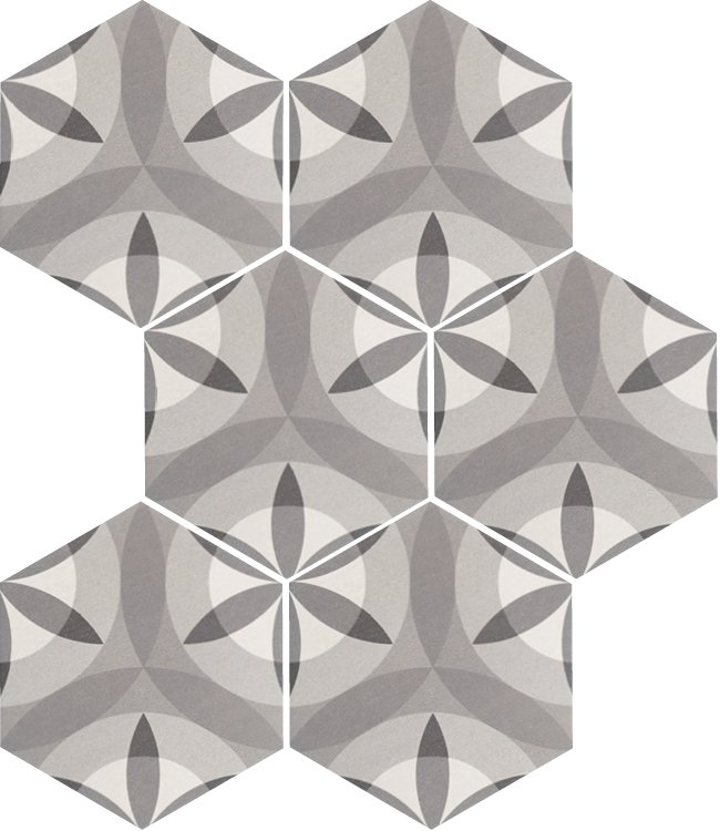 Керамогранит Equipe Hexatile Nature B&W 21355, цвет серый, поверхность матовая, прямоугольник, 175x200