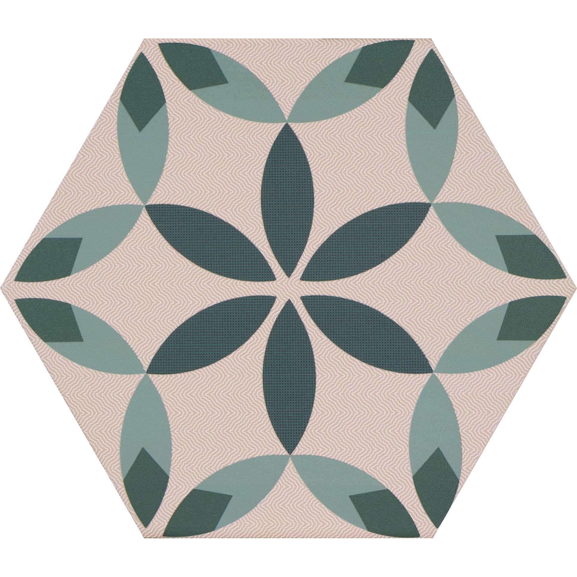 Керамогранит Ornamenta Decor Petal DE23PE, цвет синий розовый, поверхность матовая, шестиугольник, 200x230