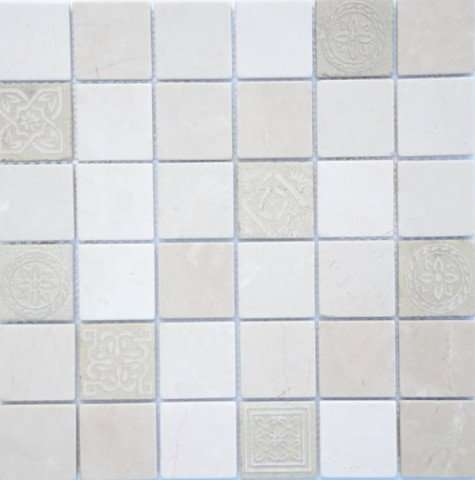 Мозаика Caramelle Mosaic Art Stone Botticino Mat, цвет белый, поверхность матовая, квадрат, 300x300
