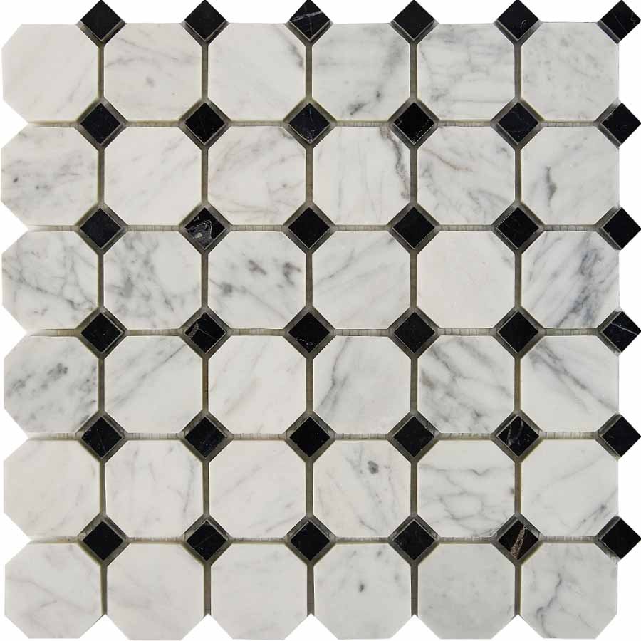 Мозаика Pixel Mosaic PIX209 Мрамор (48x48 мм), цвет чёрно-белый, поверхность глянцевая, квадрат, 305x305