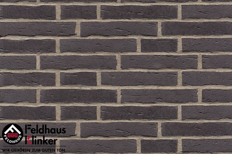 Клинкер Feldhaus Klinker Sintra Vulcano R693DF17, цвет чёрный, поверхность матовая 3d (объёмная), под кирпич, 52x240