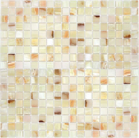 Мозаика Caramelle Mosaic Pietrine Onice Jade Bianco Pol 15X15 7mm, цвет бежевый, поверхность полированная, квадрат, 305x305