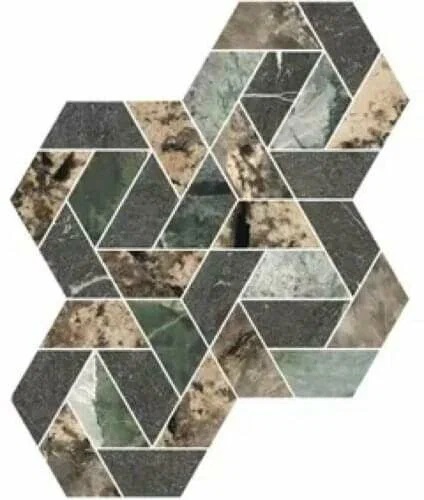 Мозаика Rex Heritage Luxe Maze Mix Glossy 775659, цвет зелёный, поверхность глянцевая, шестиугольник, 390x490