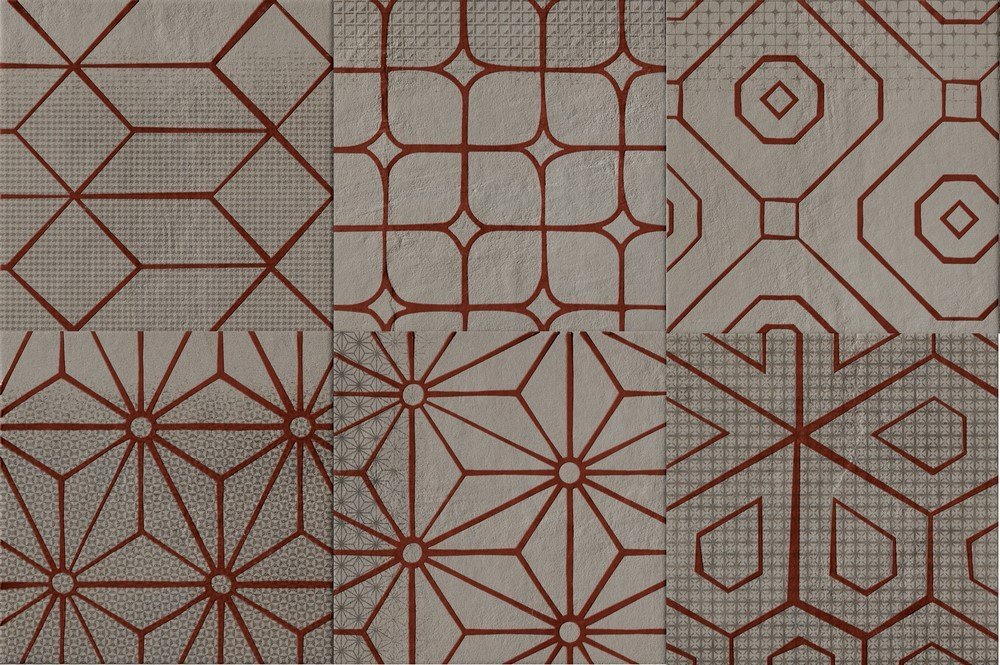 Декоративные элементы Cir Mat Dec Red Mix Zink 6 1055575, цвет серый, поверхность матовая, квадрат, 200x200