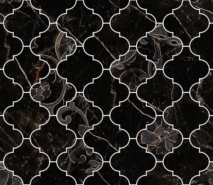 Мозаика Versace Emote Mos. Arabescato Nero Amasanta 262622, цвет чёрный, поверхность полированная, квадрат, 350x350