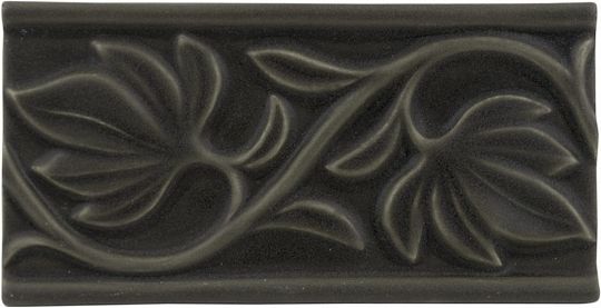 Бордюры Adex ADNT5029 Relieve Hojas Charcoal, цвет чёрный, поверхность матовая, прямоугольник, 75x150