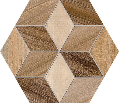 Декоративные элементы Vives Seine Hexagono Freret Multicolor, цвет коричневый, поверхность матовая, шестиугольник, 230x266