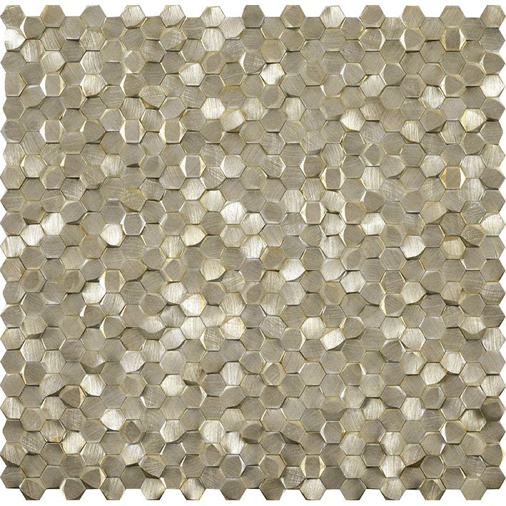 Мозаика L'Antic Colonial Gravity Aluminium 3D Hexagon Gold (L244008731) L241713641, цвет бежевый, поверхность глянцевая 3d (объёмная), шестиугольник, 301x307x6