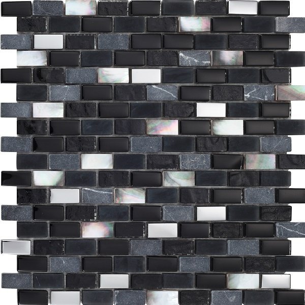 Мозаика Intermatex Nacar Abyss, цвет чёрно-белый, поверхность глянцевая, под кирпич, 300x300