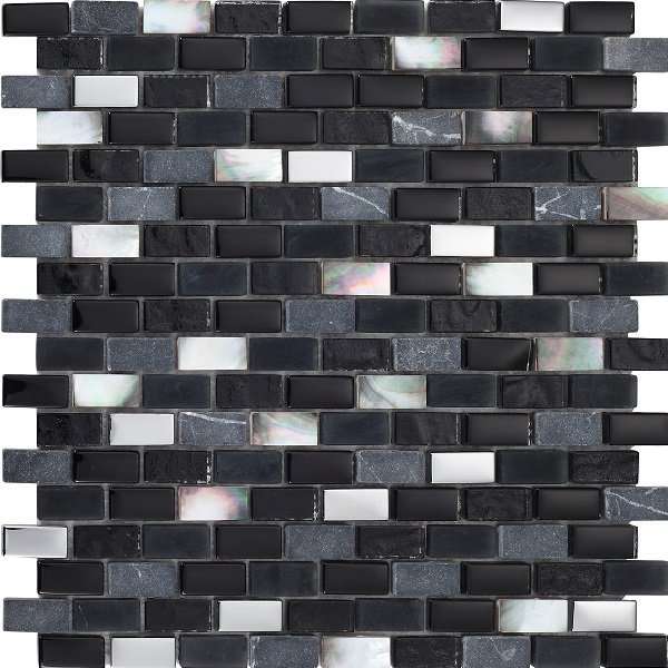 Мозаика Intermatex Nacar Abyss, цвет чёрно-белый, поверхность глянцевая, под кирпич, 300x300