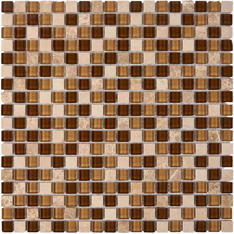 Мозаика Pixel Mosaic PIX737 Мрамор и стекло (15x15 мм), цвет коричневый, поверхность глянцевая, квадрат, 300x300