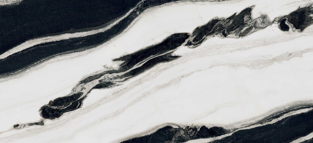 Широкоформатный керамогранит Floor Gres B&W Marble Wave High-Glossy 6mm 765529, цвет чёрно-белый, поверхность полированная, прямоугольник, 1200x2800