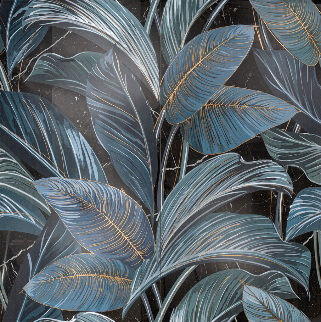 Панно Serenissima Showall 07 Black Leaf Rett 1069819, цвет чёрный синий, поверхность матовая, квадрат, 1200x1200