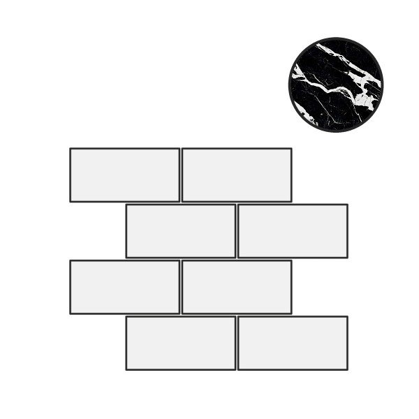 Декоративные элементы Floor Gres B&W Marble Fragment High Glossy 6mm Mur.Sf (7,5X15) 767459, цвет чёрно-белый, поверхность полированная, под кирпич, 300x300