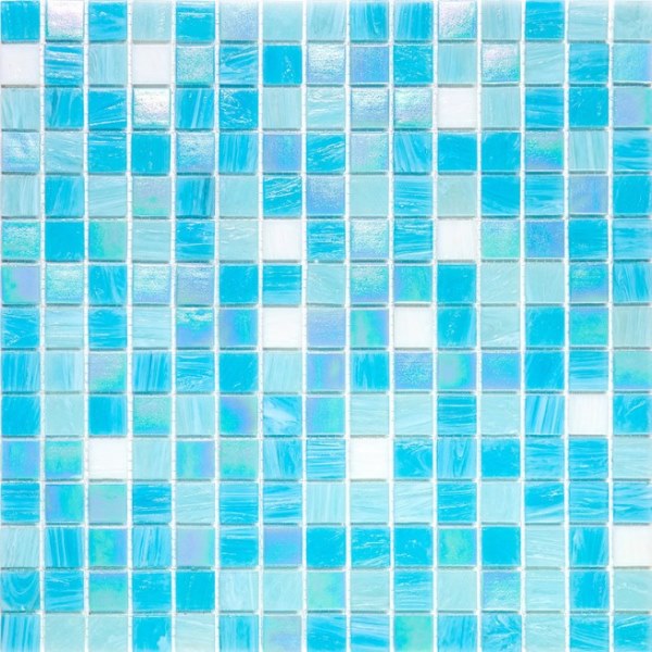 Мозаика Alma Mosaic Растяжки 20 Azure(m) MIX 8 (последний микс), цвет белый голубой, поверхность глянцевая, квадрат, 327x327
