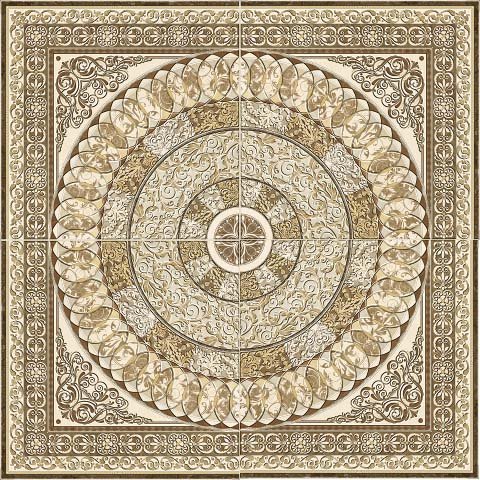 Панно Absolut Keramika Roseton Marble 4, цвет коричневый, поверхность глянцевая, квадрат, 450x450