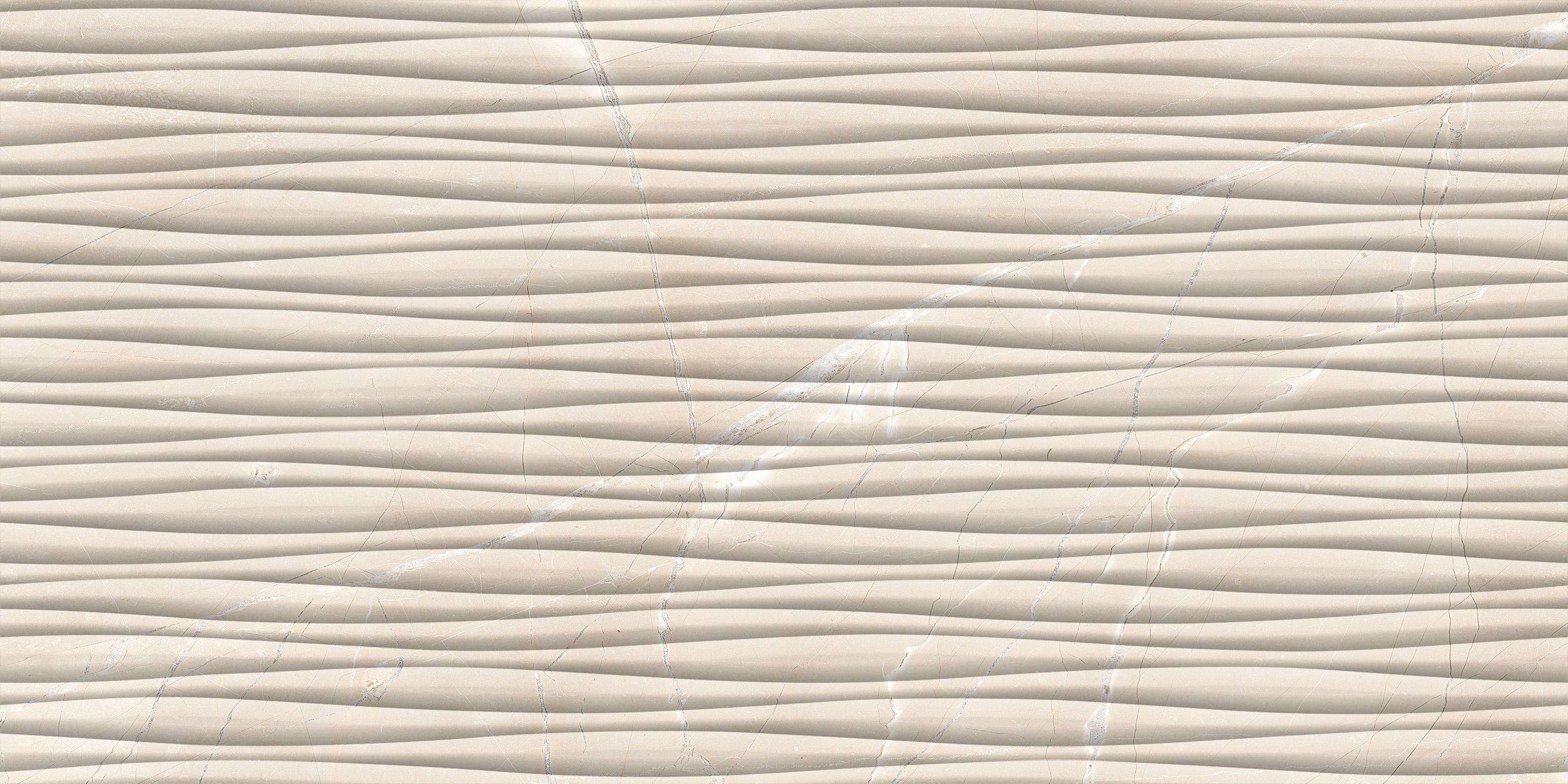 Керамическая плитка Cube Ceramica Mumbai Crema Waves, цвет бежевый, поверхность глянцевая рельефная, прямоугольник, 300x600