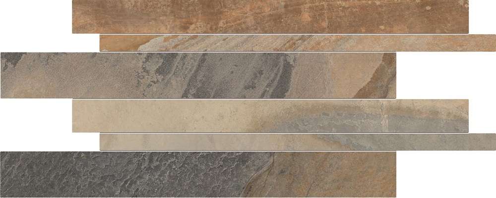 Мозаика Ergon Cornerstone Listelli Sfalsati Slate Multicolor E2S5, цвет серый коричневый, поверхность натуральная, прямоугольник, 300x600